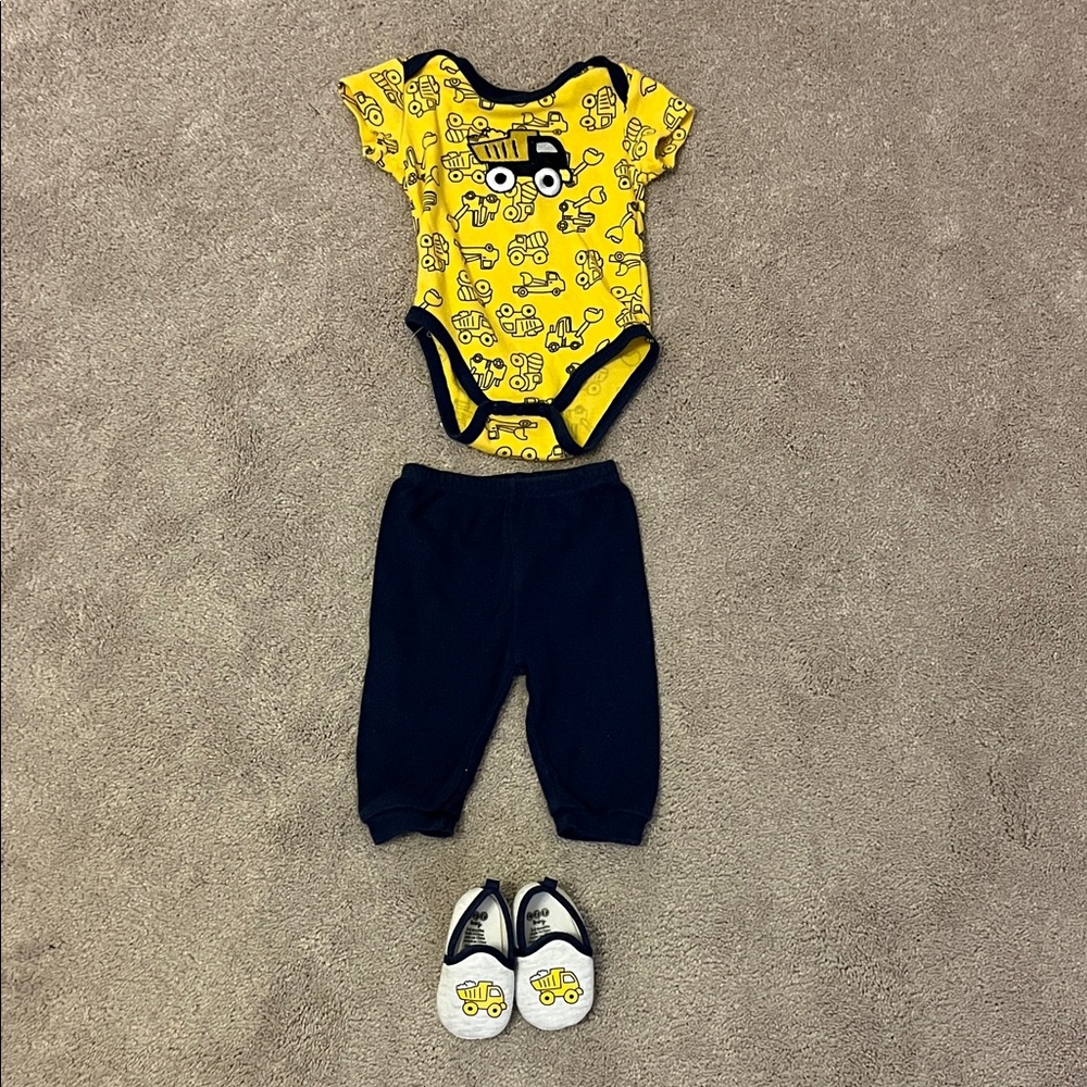 Yellow Construction Print Kids Bodysuit Set